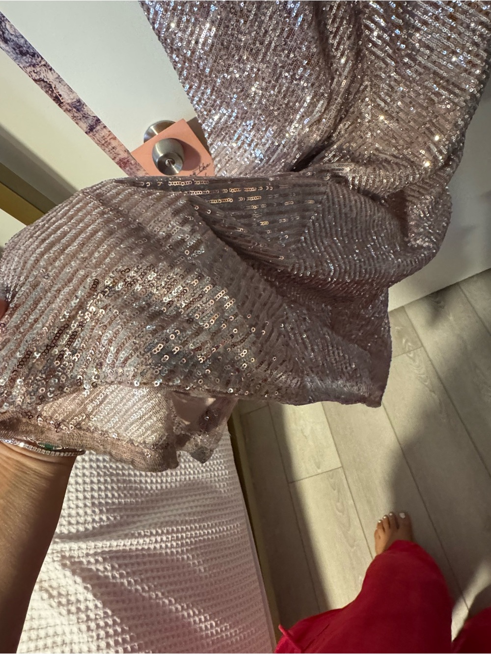 Adrianna Papell Rose Gold Sequin Spaghetti Strap dress - Picture 4 of 7